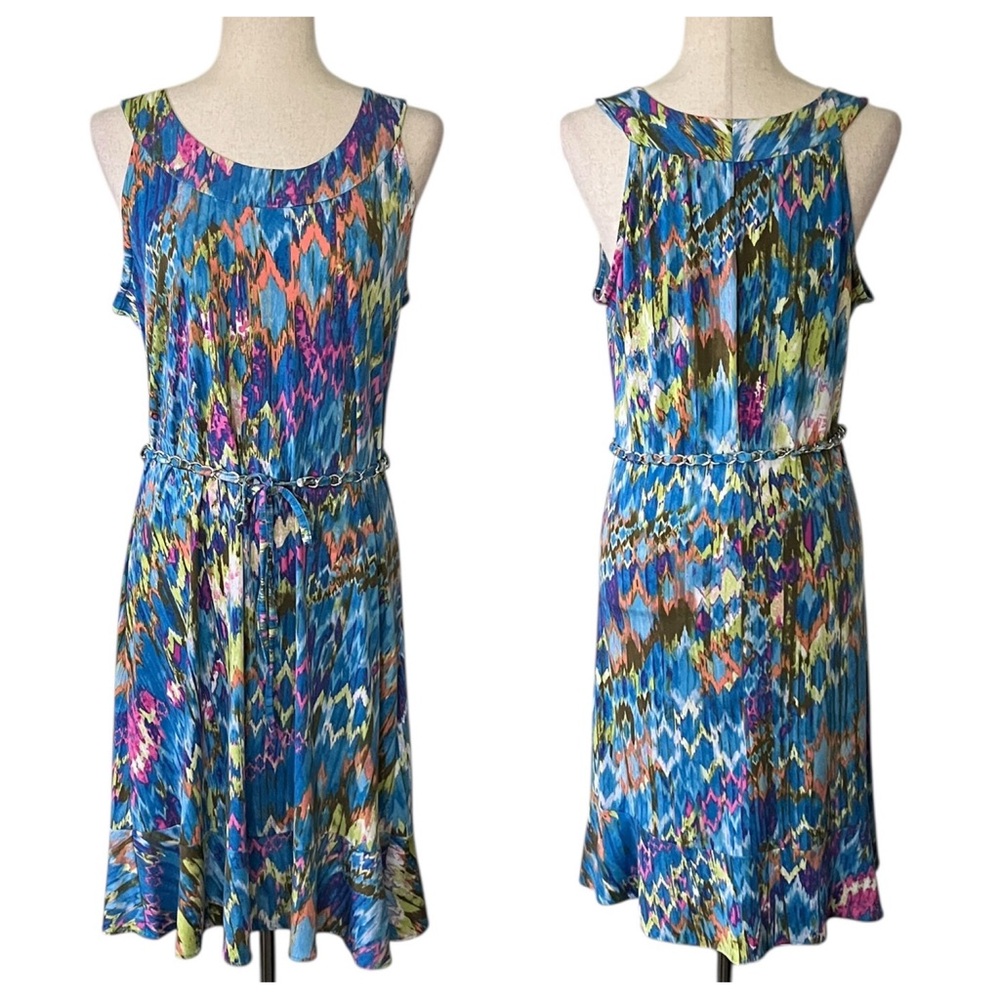 Nina Leonard Colorful Abstract Sleeveless Dress